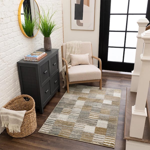 Pernette Gray/Beige 3 ft. 3 in. x 4 ft. 11 in. Geometric Area Rug