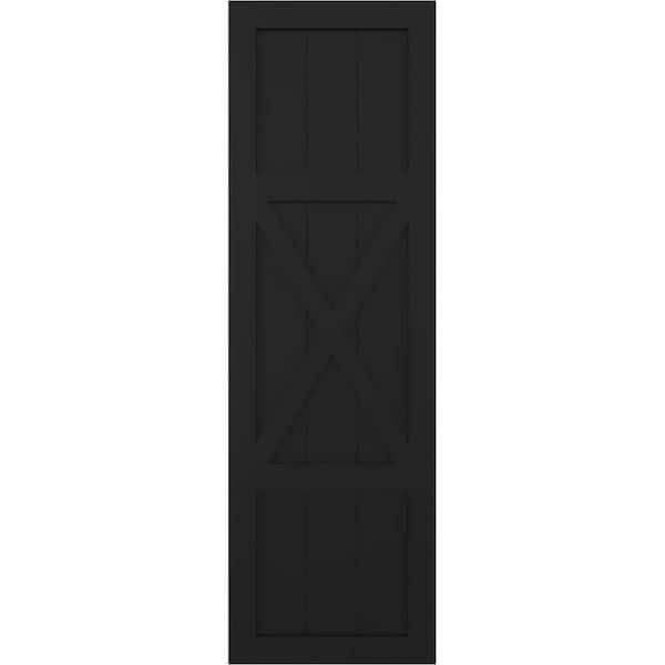Ekena Millwork 12 in. x 44 in. True Fit PVC Center X-Board Farmhouse Fixed Mount Board and Batten Shutters Pair in Black