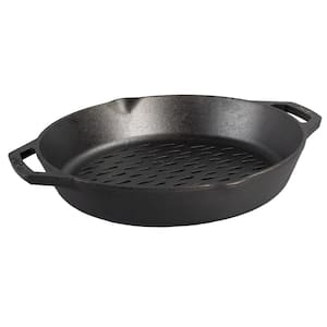 12 in. Cast Iron Dual Handle Grill Basket in Black