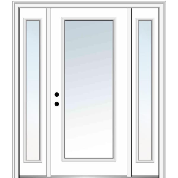 MMI DOOR 64.5 in. x 81.75 in. Right-Hand Inswing Clear Glass Full Lite Primed Fiberglass Prehung Front Door with Two Sidelites