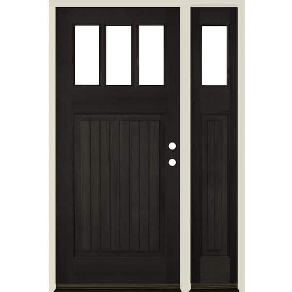 Krosswood Doors 50 in. x 80 in. Craftsman 3 Lite V Groove Black Stain Left-Hand/Inswing Douglas Fir Prehung Front Door Right Sidelite