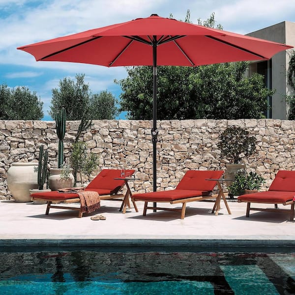 Yangming 9 ft. Steel Push Button Tilt and Crank Patio Umbrella Waterproof Market Umbrella with 8-Sturdy Ribs for Garden in Red