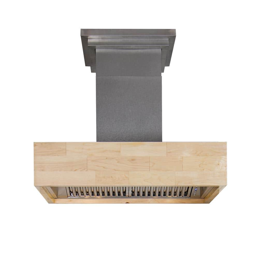 36 in. 400 CFM Ducted Vent Wall Mount Range Hood with Single Remote Blower in Pine Butcher Block -  ZLINE Kitchen and Bath, 681M-RS-36-400