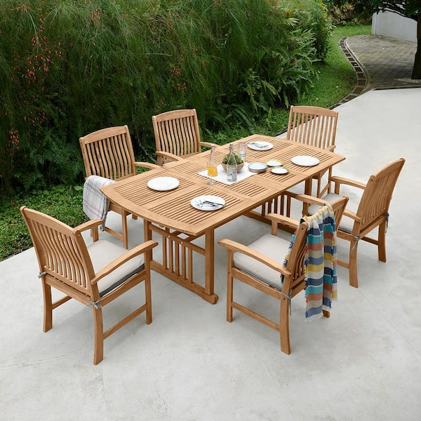 Cambridge Casual Rowlette 7 Piece Teak Wood Outdoor Dining Set With