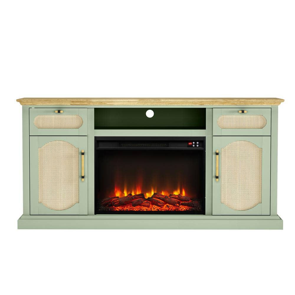 FESTIVO 62 in. Freestanding Wooden Electric Fireplace TV Stand in Green
