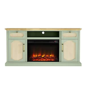 62 in. Freestanding Wooden Electric Fireplace TV Stand in Green for TVs up to 65 in.