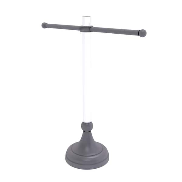 Allied Brass Pacific Grove Collection 6.5 in. Freestanding Double Towel Bar in Matte Gray with Groovy Accents