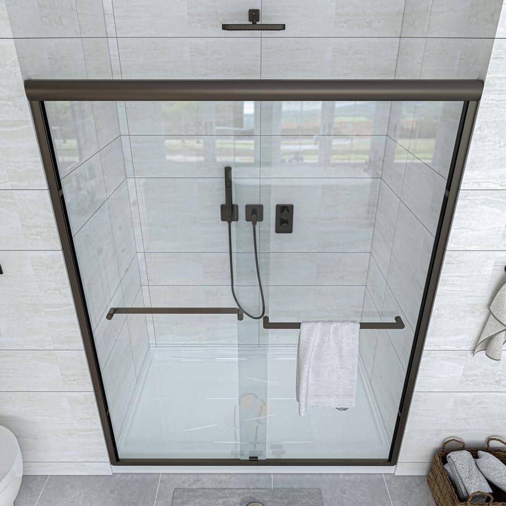60'' Oil Rubbed Bronze Sliding Shower Door with Clear Glass