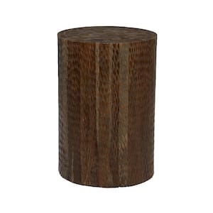 12 in. Brown Intricately Carved Medium Cylinder Wood End Table