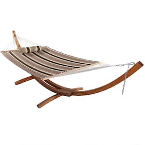 11-3/4 ft. Quilted 2-Person Hammock with 13 ft. Wooden Curved Arc Stand in Sandy Beach