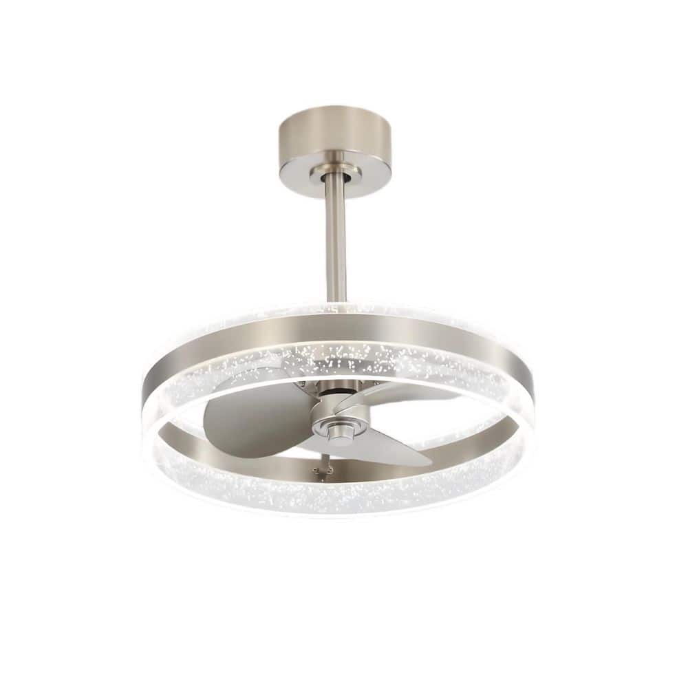 20 in. Smart Indoor Downrod Mount Dimmable LED Nickel Bladeless Ceiling Fan with Light, App/Remote Control Included