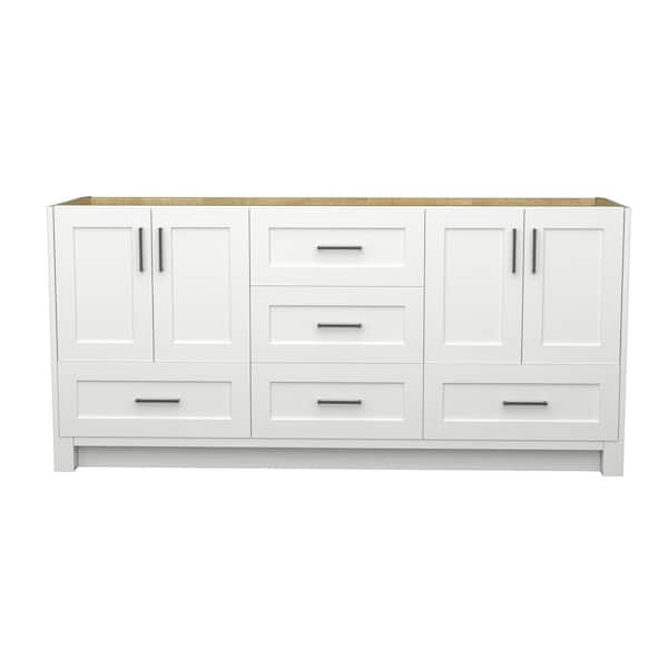 Zeafive Wina 72 in. Double Sinks Bath Vanity Cabinet without Top Freestanding Solid Wood Vanity Base for Bathroom in White