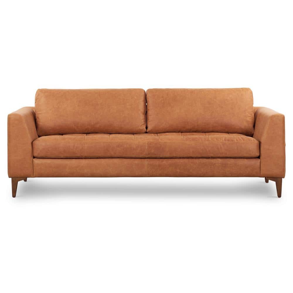 Poly and Bark Calle 90 in. Square Arm 3Seater Sofa in Cognac Tan