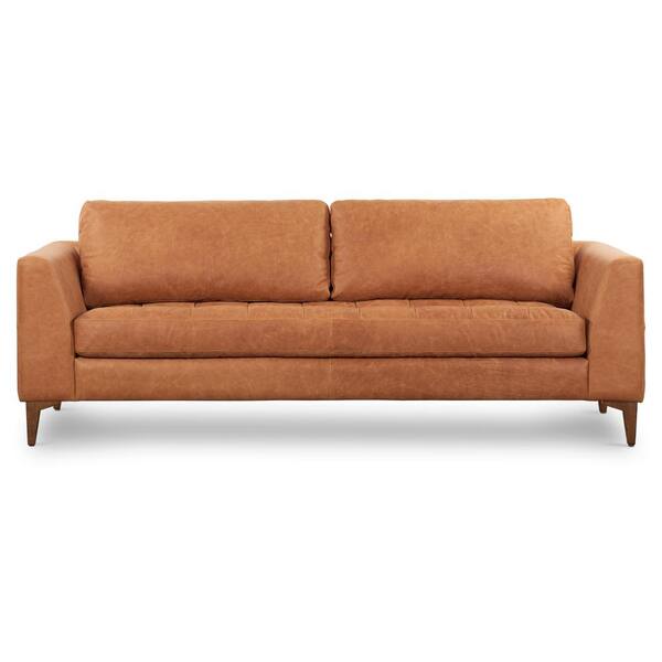 Poly and Bark Calle 90 in. Square Arm 3Seater Sofa in Cognac Tan/Walnut LR731WDWTAN The