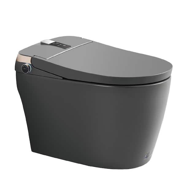 Tankless Elongated Smart Bidet Toilet 1.28 GPF in Matte Gray with Auto Open, Close, Flush, Heated, Air Dryer, Light