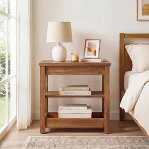 Kerlin 23.6 in. Brown Rectangular Solid Wood End Table with 3-Tier Storage Shelf