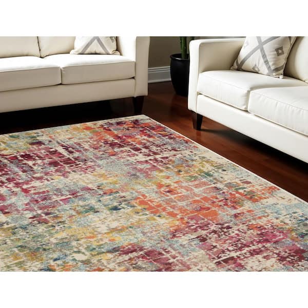 7 ft. x 10 ft. White Abstract Distressed Non Skid Area Rug