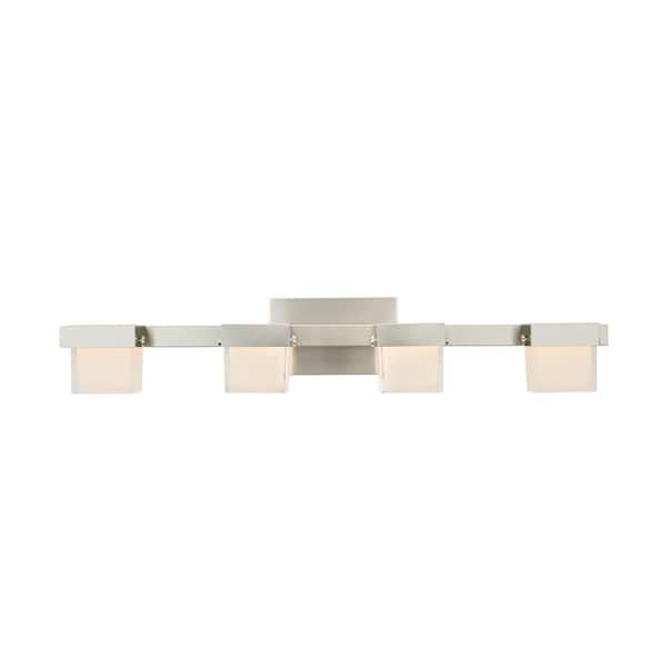 Home Decorators Collection 40 Watt Equivalent 4 Light Brushed Nickel Integrated Led Vanity With White Glass 22814 - Home Decorators Collection Led Vanity Fixture