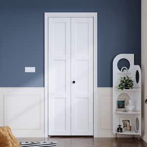 32 in. x 80 in. 3-Lite Panel White Finshed Solid Core Wood Interior Bi-Fold Door with Hardware