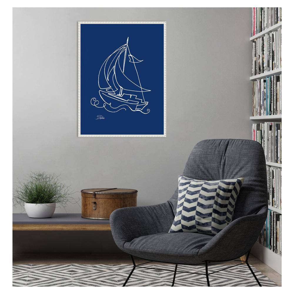 Blue Nautical Sailboat Canvas Print with Beaded Frame