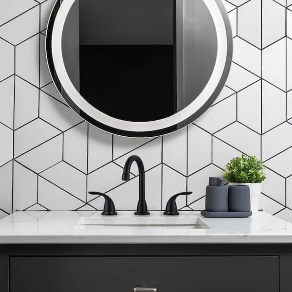 8 in. Widespread Double Handle Bathroom Faucet with Swivel Spout, Pop Up Drain and Supply Lines in Matte Black