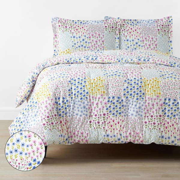 Company Kids White Multi Tiny Blossoms Organic Cotton Percale Full/Queen Comforter Set