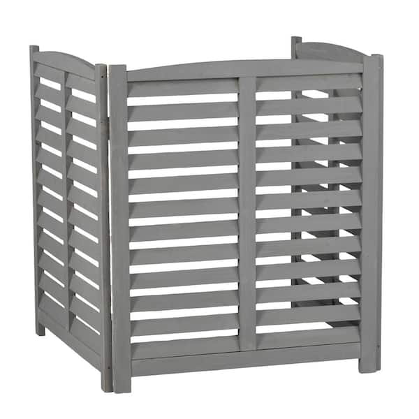 Unbranded 3-Panel 38 in. Outdoor Gray Wood Garden Fence Privacy Screen Fence, for Pool Enclosure Trash Can Air Conditioner Fence