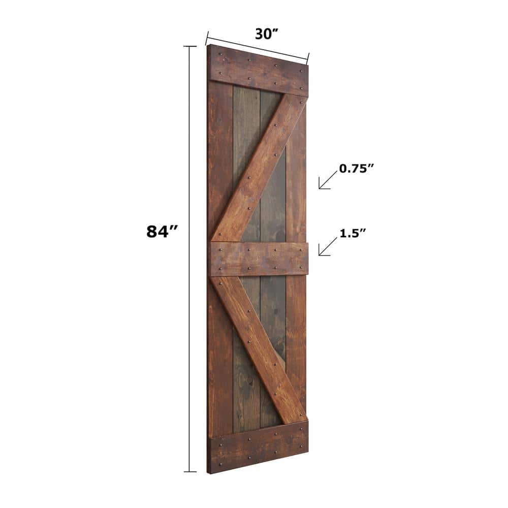 Aged Barrel Dark Walnut Pine Double Sliding Barn Door with Hardware Kit