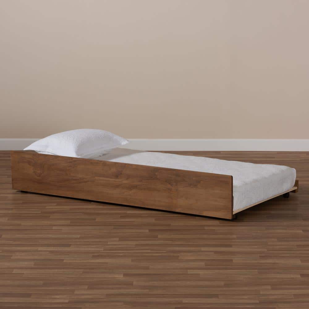 Walnut Twin Wood Trundle Bed with Wheels