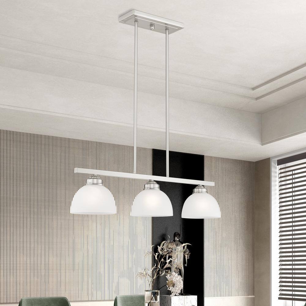 Somerset 3-Light Brushed Nickel Island Pendant with Satin Glass