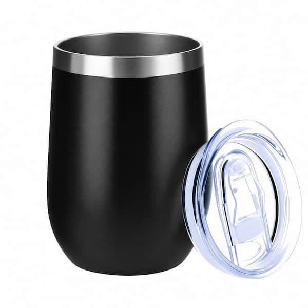 12 oz Black Double-Wall Vacuum Insulated Stainless Steel Wine Tumbler with BPA-Free Lid, 1-Pack Glass