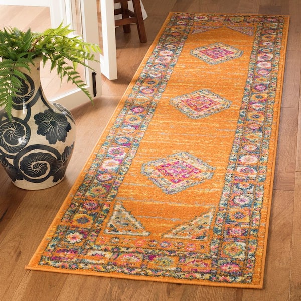 Madison Orange/Fuchsia 2 ft. x 10 ft. Border Runner Rug