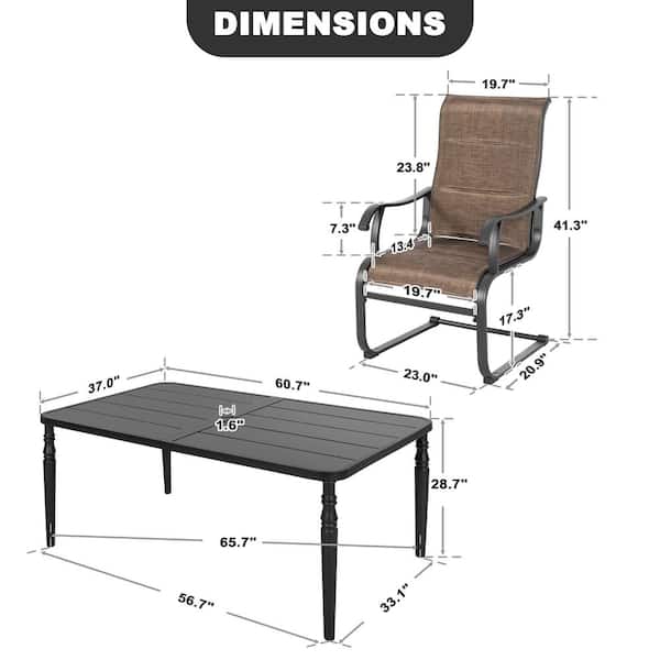 Black 7-Piece Metal Rectangle Outdoor Dining Set with 6 C-Spring Motion Padded Textilene Chairs and Umbrella Hole