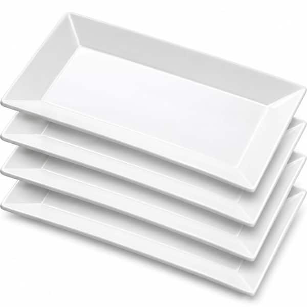 Porcelain Rectangular Serving Platters, 9.75 in x 5.5 in, Set of 4, Elegant White Dinner Plates for Sushi