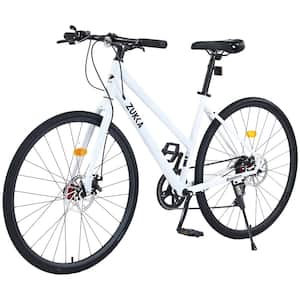 27 in. Men Women's City Bicycle, 7-Speed Hybrid Bike, White