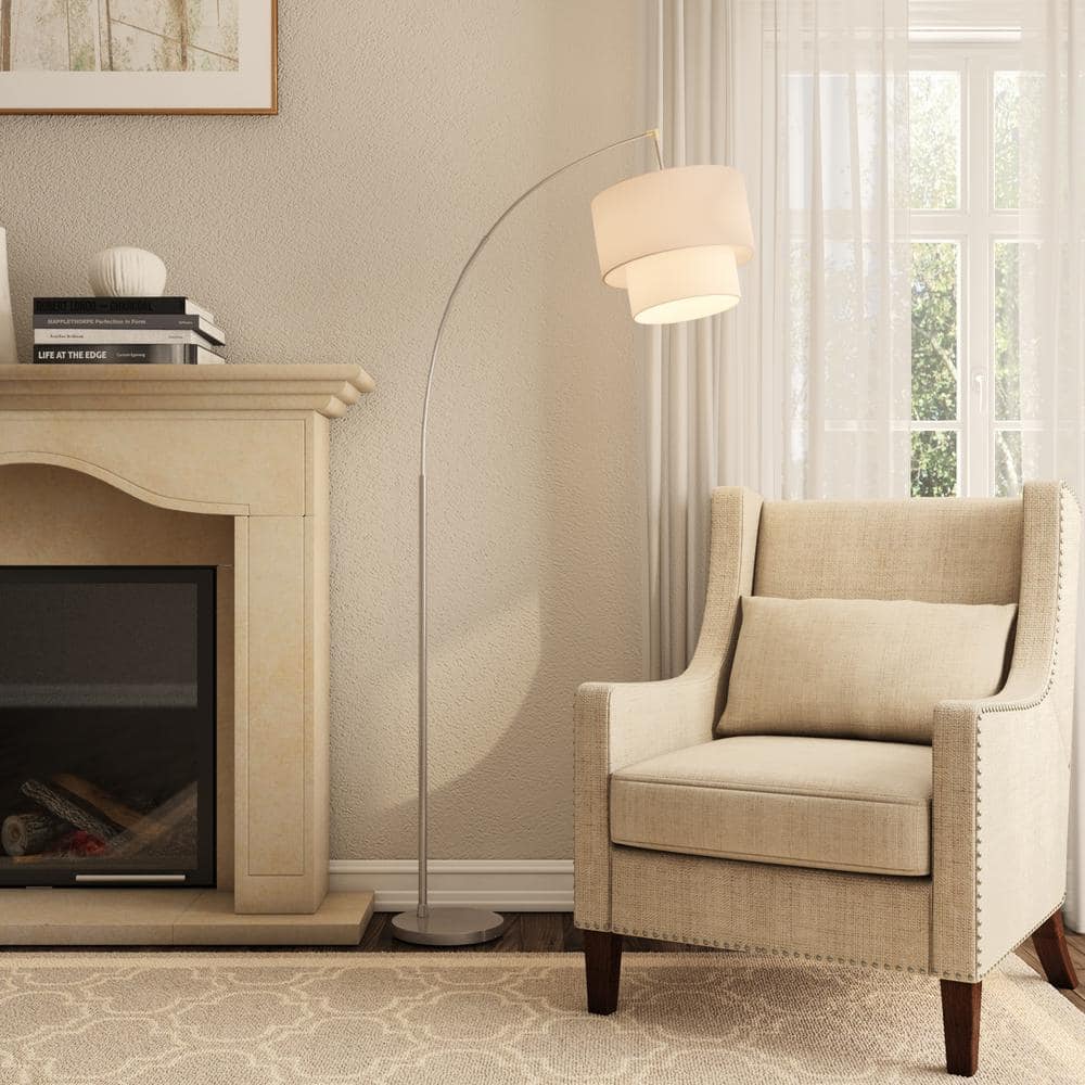Gala Brushed Steel Adjustable Arc Floor Lamp with Corrugated Shade