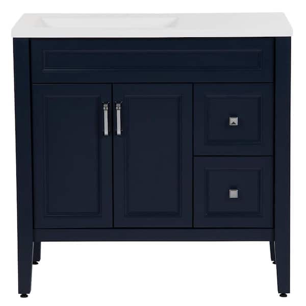 Home Decorators Collection Skylark 36 in. W x 19 in. D x 35 in. H Single Sink Freestanding Bath Vanity in Blue with White Cultured Marble Top