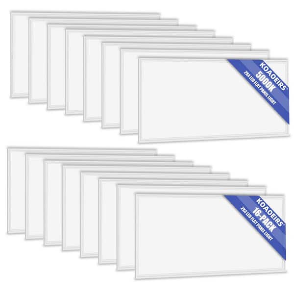 2 ft. x 4 ft. 250-Watt Equivalent White Integrated LED 5000K Recessed Edge-Lit LED Panel Light 7800 Lumens (16-Pieces)