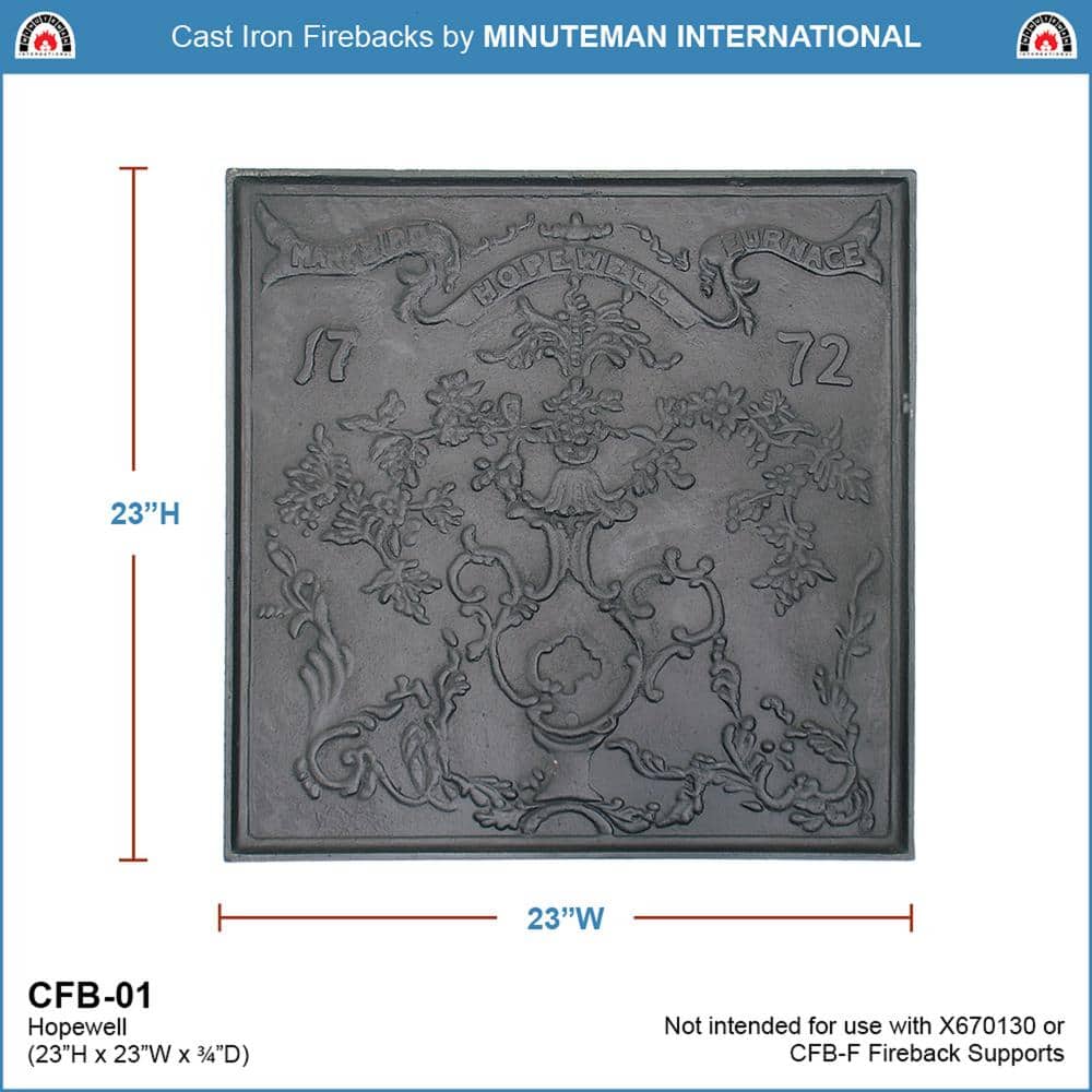 Hopewell Black Cast Iron Fireplace Fireback with Intricate Design