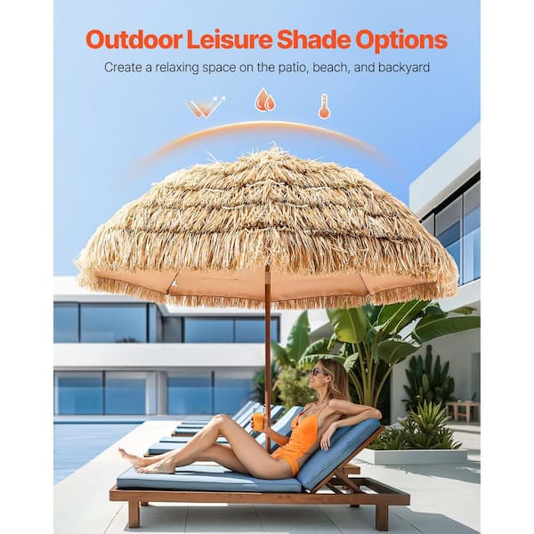 8 foot patio umbrella with tilt SVOPES Tiki Umbrella, 8 ft. Patio Umbrella with Tilt, Hawaiian Style with PP Thatch & 8 Ribs for Beach, Pool, Garden, Backyard