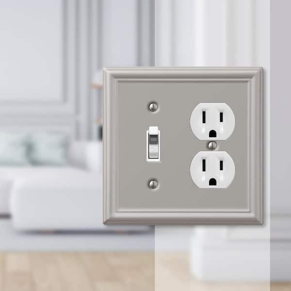 Ascher 2 Gang 1-Toggle and 1-Duplex Steel Wall Plate - Brushed Nickel