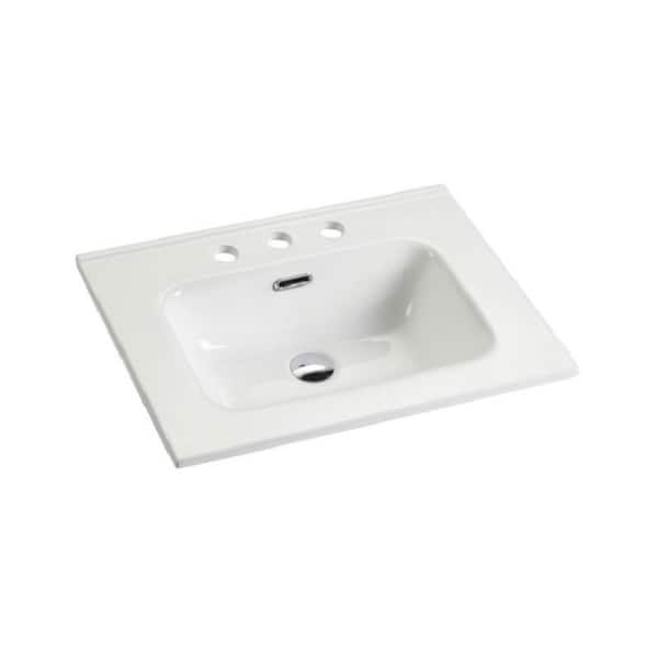 24.01 in. Integrated White Ceramic Basin with 3-Predrilled Faucet Holes, drain assembly NOT included