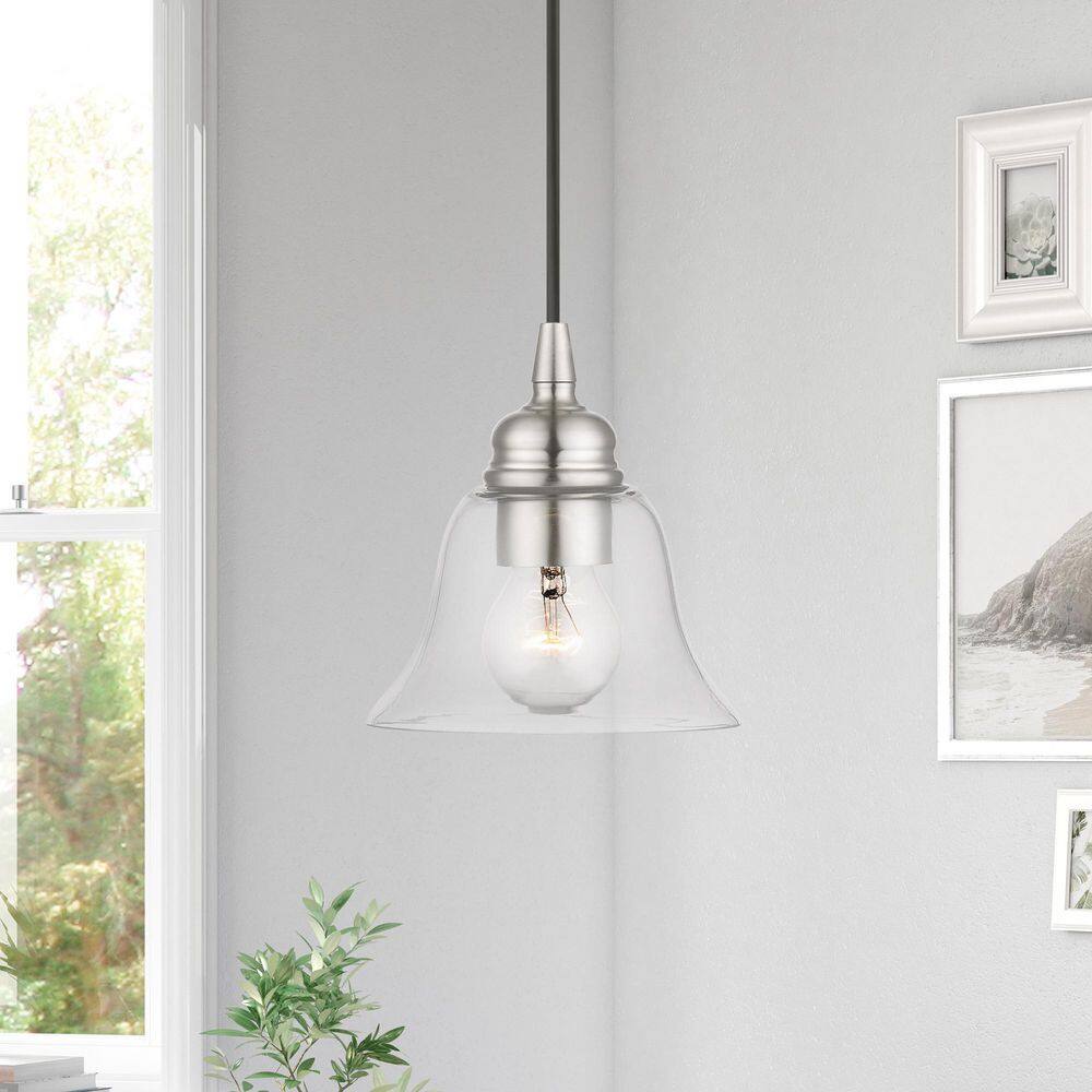 Brushed Nickel Hand-Blown Glass Indoor/Outdoor Pendant Light