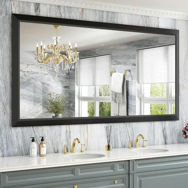 72 in. W x 36 in. H Rectangular Aluminum Alloy Framed and Tempered Glass Wall Bathroom Vanity Mirror in Matte Black