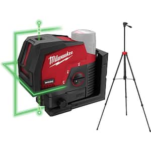 M12 12-Volt Lithium-Ion Cordless Green 125 ft. Cross Line & Plumb Points Laser Level (Tool-Only) with Adjustable Tripod