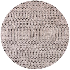 Ourika Moroccan Geometric Textured Weave Natural/Black 4 ft. Round Indoor/Outdoor Area Rug