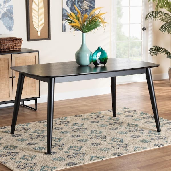 Baxton Studio Flora Black Wood 4-Legs Dining Table Seats 6