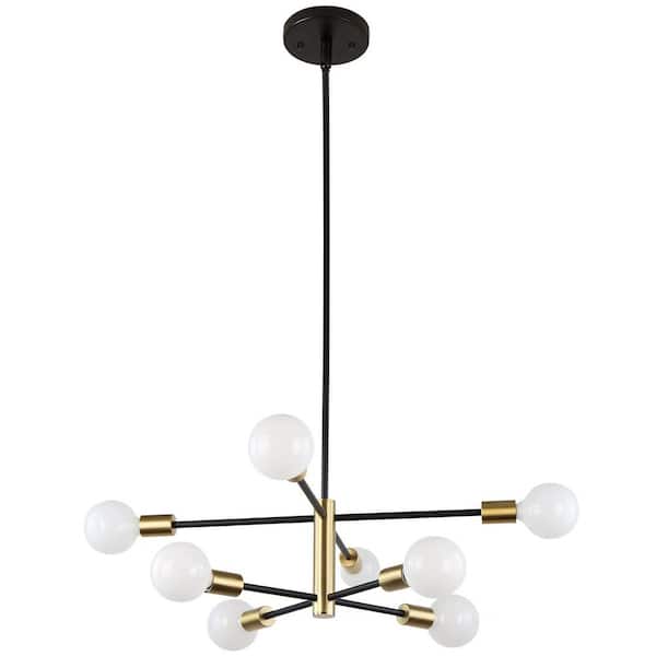 HKMGT 8-Light Gold Modern Sputnik Chandelier for Kitchen Island, Living Room with No Bulbs Included