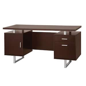 60 in. Rectangular Brown 2 Drawer Executive Desk with Built-In Storage