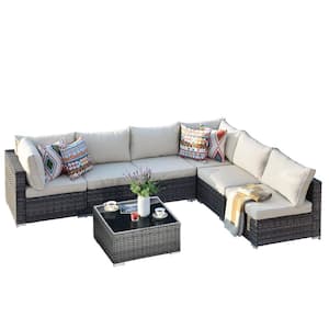 Arctic 7-Piece Wicker Outdoor Sectional Set with Beige Cushions